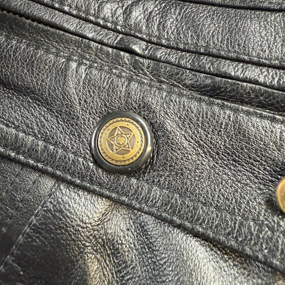 Vintage Leather Jacket Adult L/XL Black Quilt Lined Field Parka Full Zip Cinched - Picture 10 of 16